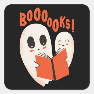 Funny Bookworm Ghost Halloween Costume Booooks Vierkante Sticker