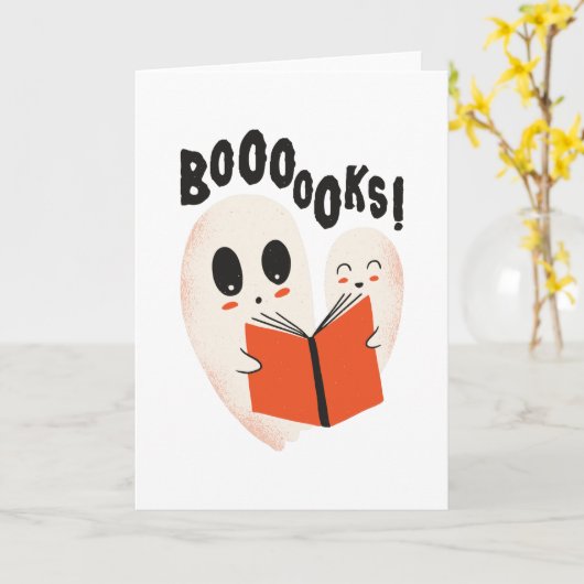 Funny Bookworm Ghost Halloween Costume Boooooks Kaart (Gele Bloem)