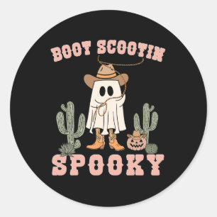 Funny Boot Scootin Spooky Cowboy Ghost Mannen Peut Ronde Sticker
