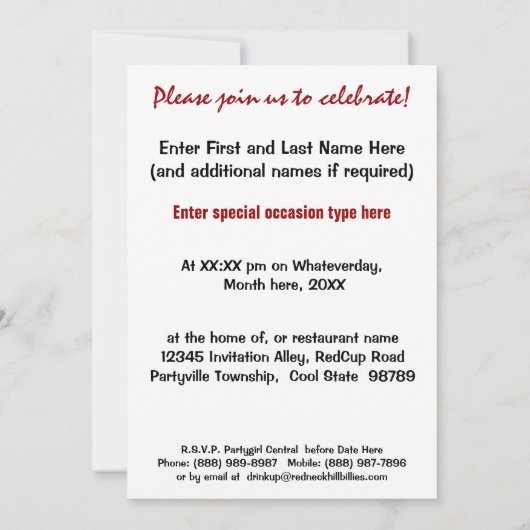 Funny Booze Cup Laten we een feest hebben Kaart (Achterkant)