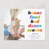 Funny Booze Food Bad Dance Moves Save the Date Aankondigingskaart (Voorkant)