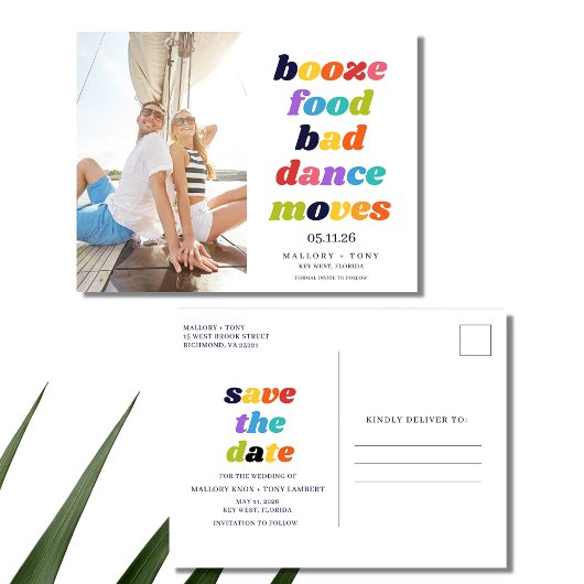 Funny Booze Food Bad Dance Moves Save the Date Aankondigingskaart