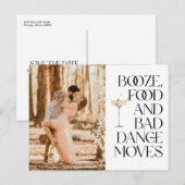 Funny Booze Food Bad Dance Moves Save the Date Briefkaart (Voorkant / Achterkant)