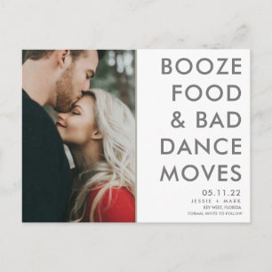 Funny Booze, Food, Bad Dance Moves Sparen Dates Aankondigingskaart