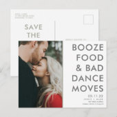 Funny Booze, Food, Bad Dance Moves Sparen Dates Aankondigingskaart (Voorkant / Achterkant)