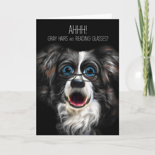 Funny Border Collie Birthday Gray Hair and Glasses Kaart (Voorkant)