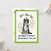 Funny Border Collie Birthday Party Invitation Kaart (Voorkant / Achterkant in situ)