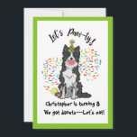 Funny Border Collie Birthday Party Invitation Kaart<br><div class="desc">Grappig Border Collie Dog Donuts Birthday Party Invitation.Tijd om de donuts op te eten! Deze grappige uitnodiging van het verjaardagsfeestje is voorzien van je favoriete Border Collie die allemaal in zijn partijprogramma heeft gegrift, die op je stash van verjaardagsdonaties rondstrooit. Sprinkles vliegt overal, en je pup heeft al een donut...</div>