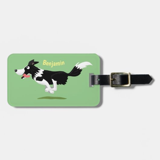Funny Border Collie cartoon Bagagelabel (Voorkant horizontaal)