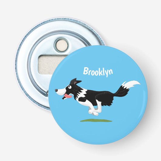 Funny Border Collie cartoon Button Flesopener (Voorkant)