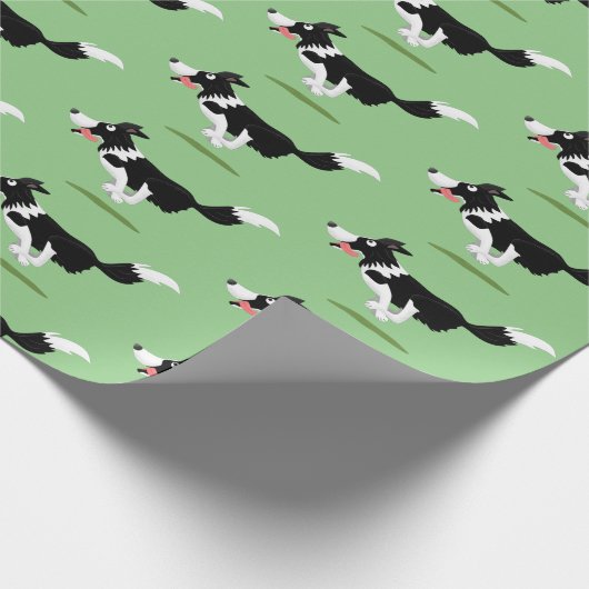 Funny Border Collie cartoon Cadeaupapier (Hoek)