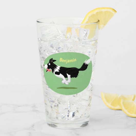 Funny Border Collie cartoon Glas (Achterkant ijs)