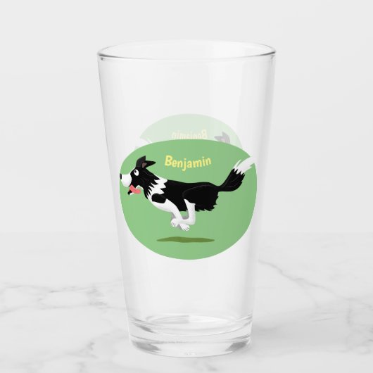 Funny Border Collie cartoon Glas (Voorkant)