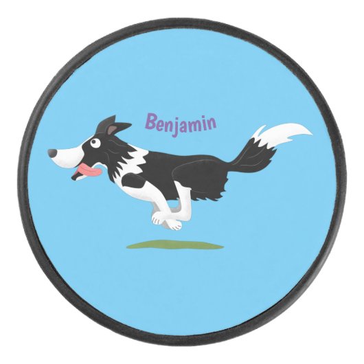 Funny Border Collie cartoon Hockey Puck (Voorkant)