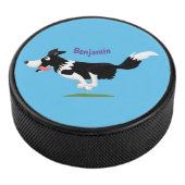 Funny Border Collie cartoon Hockey Puck (3/4)