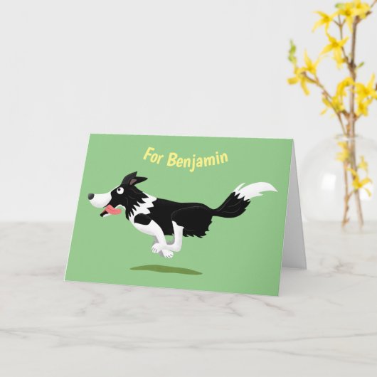 Funny Border Collie cartoon Kaart (Gele Bloem)