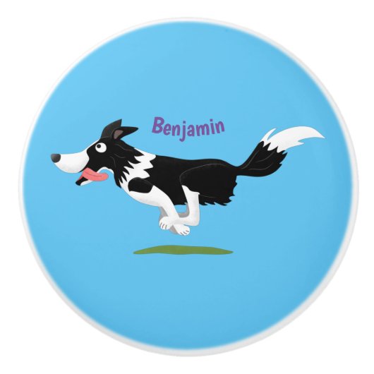 Funny Border Collie cartoon Keramische Knop (Voorkant)