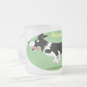 Funny Border Collie cartoon Matglas Koffiemok (Voorkant links)