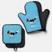 Funny Border Collie cartoon Ovenwant & Pannenlap Set (Voorkant / Achterkant)