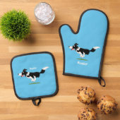 Funny Border Collie cartoon Ovenwant & Pannenlap Set (Top down)