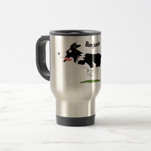Funny Border Collie cartoon Reisbeker (Voorkant links)