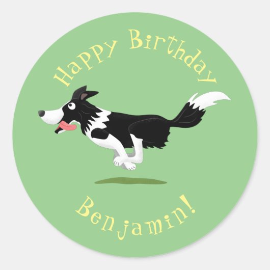 Funny Border Collie cartoon Ronde Sticker (Voorkant)