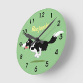 Funny Border Collie cartoon Round Cloc Ronde Klok (Hoek)