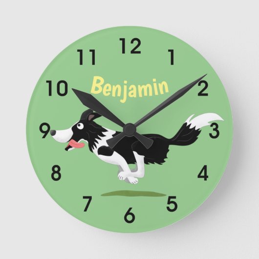 Funny Border Collie cartoon Round Cloc Ronde Klok (Voorkant)
