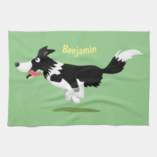 Funny Border Collie cartoon Theedoek