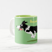 Funny Border Collie cartoon Tweekleurige Koffiemok (Voorkant links)