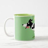 Funny Border Collie cartoon Tweekleurige Koffiemok (Links)