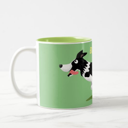 Funny Border Collie cartoon Tweekleurige Koffiemok (Links)