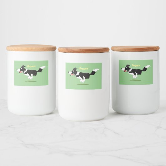 Funny Border Collie cartoon Voedselcontainer Etiket (Flessen)