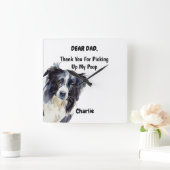 Funny Border Collie Dad Waterverf Canine Art Vierkante Klok (Huis)