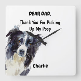 Funny Border Collie Dad Waterverf Canine Art Vierkante Klok