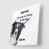 Funny Border Collie Dad Waterverf Canine Art Vierkante Klok (Hoek)
