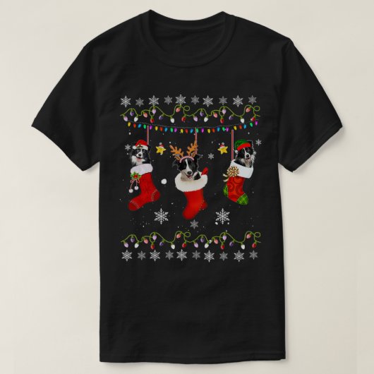 Funny Border Collie Kerstmis Socks Lights Gift Do T-shirt (Design voorkant)