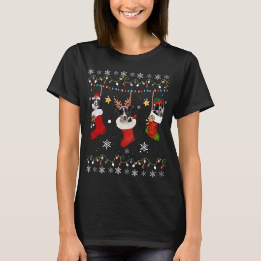 Funny Border Collie Kerstmis Socks Lights Gift Do T-shirt (Voorkant)