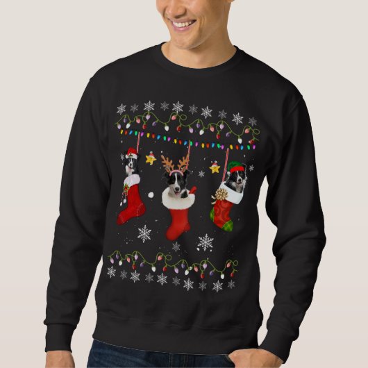 Funny Border Collie Kerstmis Socks Lights Gift Do Trui (Voorkant)