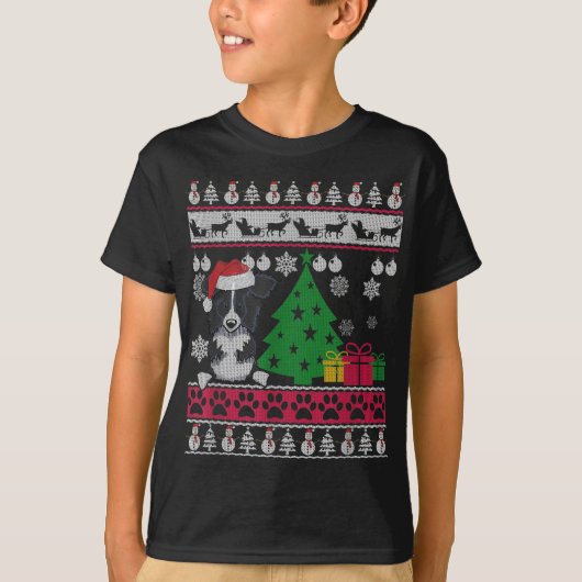 Funny Border Collie Kerstmis Ugly Sweater Dog Lov T-shirt (Voorkant)