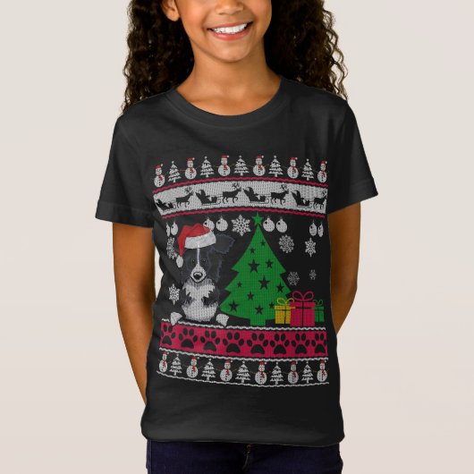 Funny Border Collie Kerstmis Ugly Sweater Dog Lov T-shirt (Voorkant)