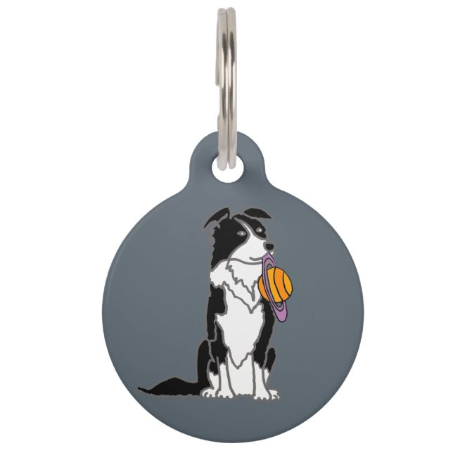 Funny Border Collie met Saturn Disk Huisdierpenning (Voorkant)