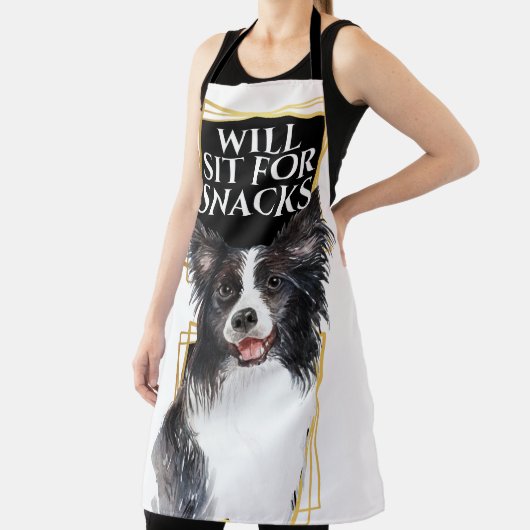Funny Border collie sit for snacks waterverf art Schort (Insitu)