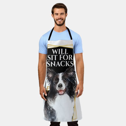Funny Border collie sit for snacks waterverf art Schort (Gedragen)