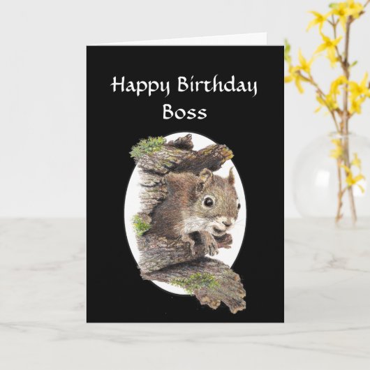 Funny Boss Birthday, Sense of Humor, Squirrel Kaart (Gele Bloem)