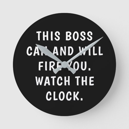 Funny Boss Black White Typography Kantoor Ronde Klok (Voorkant)