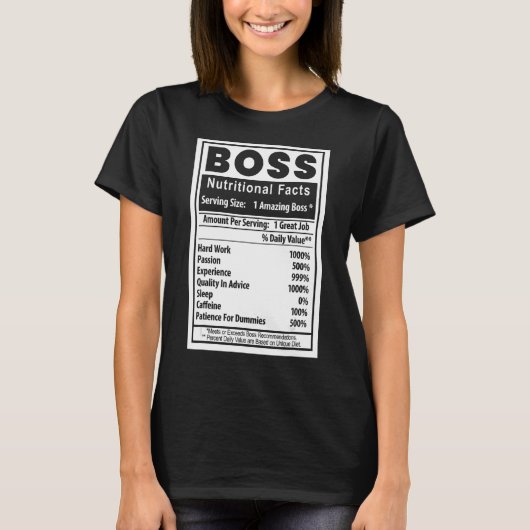 Funny Boss Day Nutritional Facts Employee Apprec T-shirt (Voorkant)