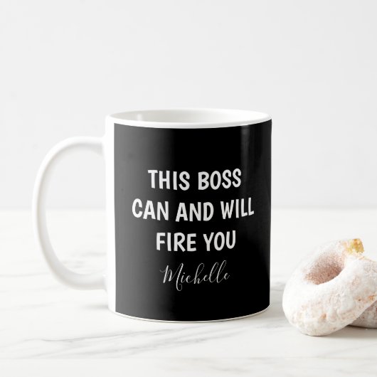 Funny Boss Lady Black, gepersonaliseerd Koffiemok (Met donut)