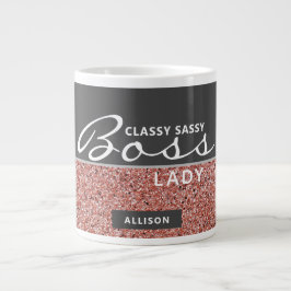 Funny Boss Lady Roos Goud Roze Glitter Naam Grote Koffiekop