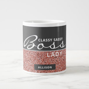 Funny Boss Lady Roos Goud Roze Glitter Naam Grote Koffiekop
